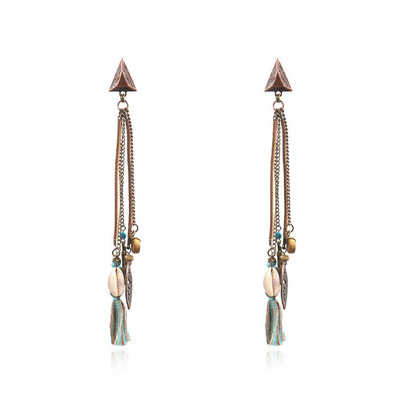 Wholesale Exaggerated Long Tassel Shell Leaf Earrings